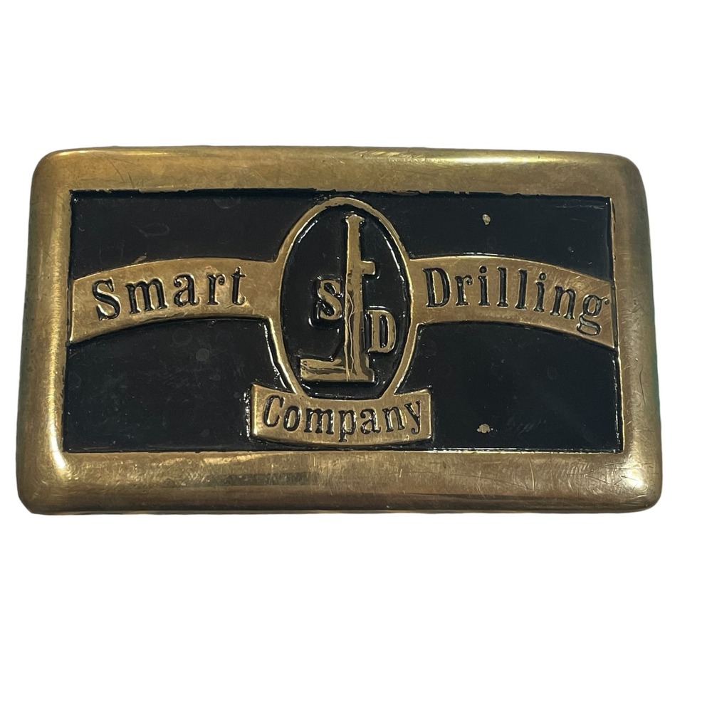 Vintage 1981 Smart Drilling Co Solid Brass Belt Buckle Anacortes Brass Works USA